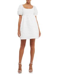 Endless Rose - Texture Puff Sleeve Mini Dress - Lyst