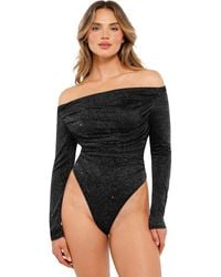 Popilush - Shapewear Metallic Knit Long Sleeve Slimming Bodysuit - Lyst