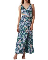Astr - Floral Ruched Cutout Dress - Lyst