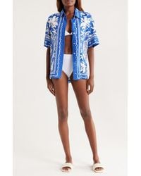 FARM Rio - Ocean Oversize Linen Blend Cover-Up Button-Up Shirt - Lyst