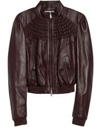 McQueen - Smocked Lambskin Leather Bomber Jacket - Lyst