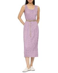 Lafayette 148 New York - Plissé Sleeveless Belted Midi Dress - Lyst