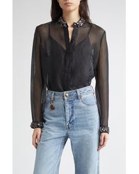Zimmermann - Hypnotic Crystal Embellished Sheer Linen & Silk Button-Up Shirt - Lyst