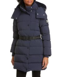 Burberry Eppingham Belted Down Puffer Coat - Blue