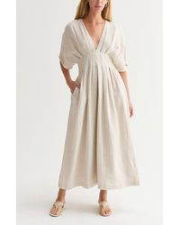 Crescent - Pleated Linen Midi Dress - Lyst