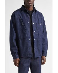 Stone Island - Compass Logo Patch Denim Snap-Up Overshirt - Lyst