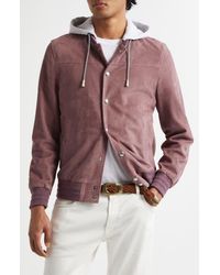 Eleventy - Suede Bomber Jacket With Knit Removable Hood - Lyst