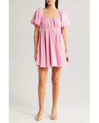 All In Favor - Puff Sleeve Babydoll Minidress In At Nordstrom, Size X-large - Lyst
