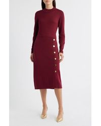 Julia Jordan - Button Mock Neck Long Sleeve Midi Dress - Lyst