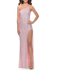 La Femme - Elegant Soft Sequin One Shoulder Long Dress - Lyst