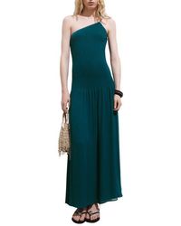 Mango - Asymmetric Smocked One-Shoulder Midi Dress - Lyst