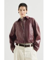 Brunello Cucinelli - Nappa Leather Outerwear Jacket With Drawstring And Monili - Lyst