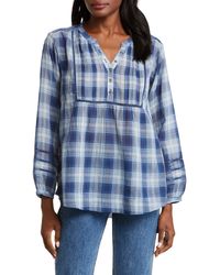 Lucky Brand - Plaid Long Sleeve Cotton Popover Top - Lyst