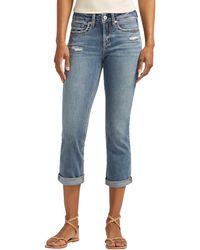 Silver Jeans Co. - Suki Curvy Fit Ripped Mid Rise Capri Jeans - Lyst