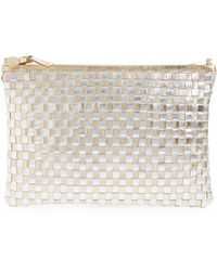 Clare V. Woven Metallic Leather Clutch With Tabs - Gray
