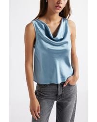 Open Edit - Sleeveless Cowl Neck Satin Top - Lyst