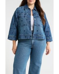 Wit & Wisdom - Floral Embroidery Crop Denim Jacket - Lyst