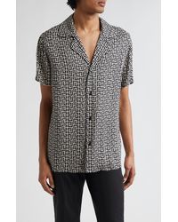 Balmain - Monogram Print Short Sleeve Button-up Camp Shirt - Lyst