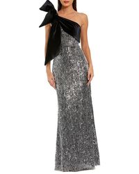 Mac Duggal - One-Shoulder Sequin Column Gown With Velvet Bow - Lyst