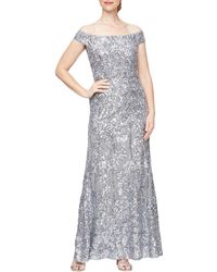 Alex Evenings - Floral Embroidered Sequin Off The Shoulder Gown - Lyst