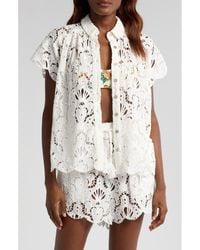 FARM Rio - Seashell Embroidered Eyelet Cotton Button-Up Shirt - Lyst