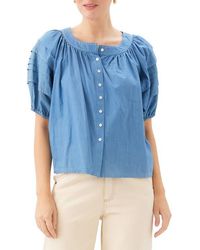 Fifteen Twenty - Shay Contrast Stitch Puff Sleeve Button-Up Shirt - Lyst