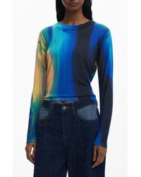 Desigual - Abstract Print Fine Gauge Crewneck Sweater - Lyst