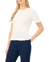 Halogen® - Ruffle Trim Pointelle Stitch Short Sleeve Sweater - Lyst