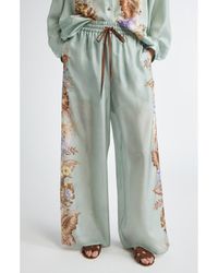 Zimmermann - Coco Placed Print Silk Wide Leg Pants - Lyst