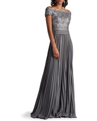 Tadashi Shoji - Off The Shoulder Sequin Lace Pleated Gown - Lyst