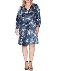 Standards & Practices - Floral Print Long Sleeve Faux Wrap Satin Dress - Lyst