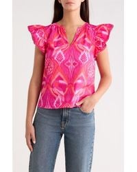 Sugarlips - Prissa Ikat Carya Ruffle Sleeve Top - Lyst