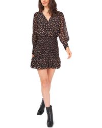 1.STATE - Smocked Ruffle Long Sleeve Minidress In Gold Chiffon At Nordstrom Rack - Lyst