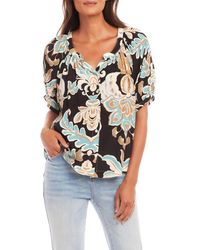 Karen Kane - Floral Button-Up Peasant Top - Lyst