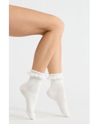 Casa Clara - Chelsea Ruffle Cotton Blend Pointelle Crew Socks - Lyst