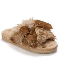 Dearfoams - Bianca Pile Slide Slipper With Bow - Lyst