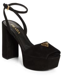 Prada - Triangle Logo Ankle Strap Plaform Sandal - Lyst