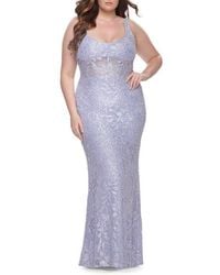 La Femme - Fitted Beaded Lace Plus Size Prom Dress With Illusion Waist - Lyst