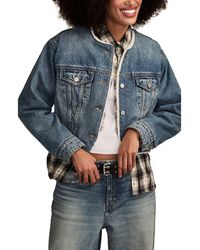 Lucky Brand - Collarless Crop Denim Trucker Jacket - Lyst