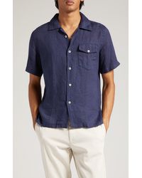 Eleventy - Short Sleeve Linen Button-up Shirt - Lyst