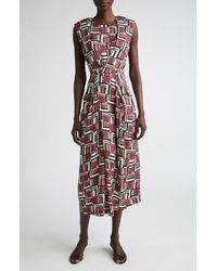 St. John - Geometric Print Sleeveless Knit Midi Dress - Lyst