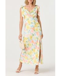 Astr - Allexina Tie Shoulder Satin Maxi Dress - Lyst