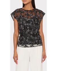 MILLY - Ryan Clover Bow Rhinestone Organza Top - Lyst