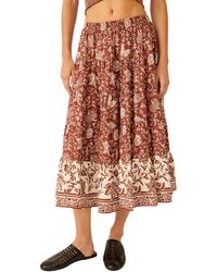 Free People - Full Swing Floral Border Detail Cotton Blend Midi Skirt - Lyst