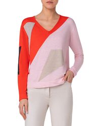Akris - Spectra Linen & Cotton Intarsia V-neck Sweater - Lyst