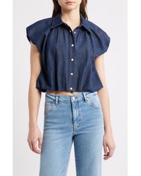 FRAME - The Shell Denim Puff Sleeve Crop Top - Lyst