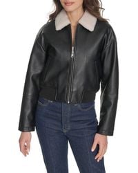 Levi's - Faux Leather Bomber Jacket With Faux Shearling Collar - Lyst