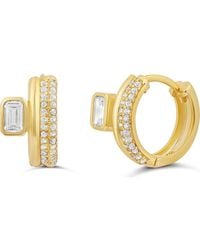 SHYMI - 14K Plate Emerald Cut & Pav Huggie Hoop Earrings - Lyst