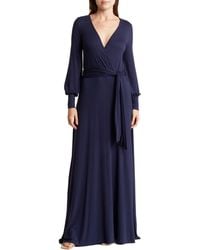 Go Couture - Long Sleeve Faux Wrap Maxi Dress - Lyst