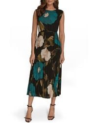Donna Karan - Floral Pleated Tie Belt Georgette Cocktail Dress - Lyst